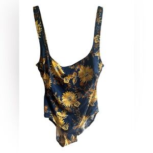 Cazimi VTG 80s Women's Blue Floral Scoop Back USA Made Underwired Swimsuit Sz 10